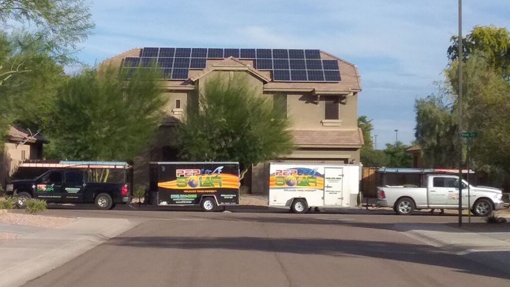 huge pep solar house with trucks